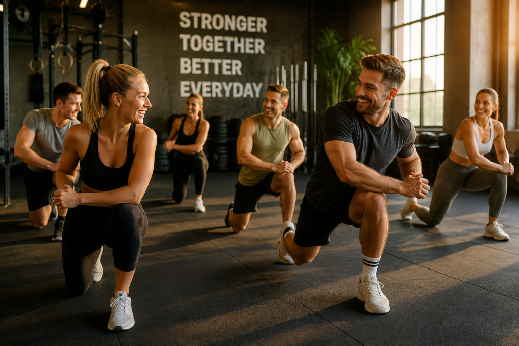 Gruppe zusammen am dehnen im Gym